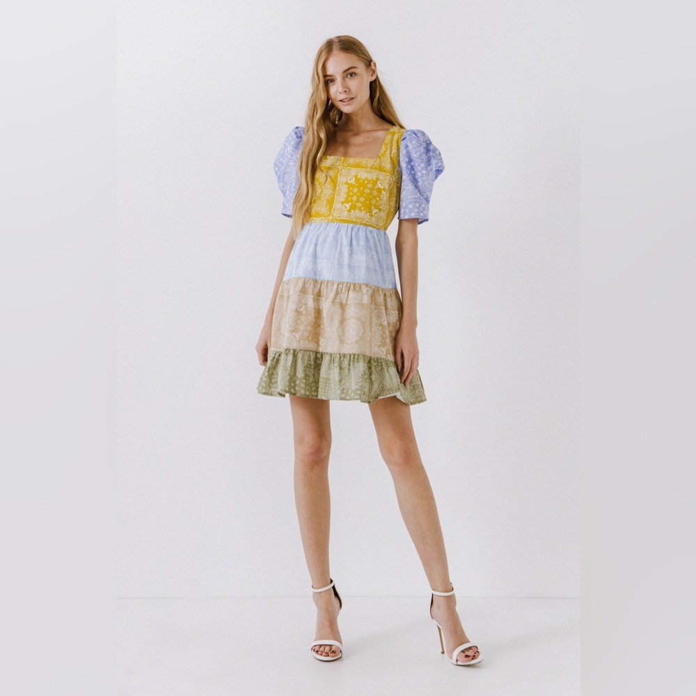 English Factory Colorblock Paisley Mini Dress
Patchwork prairie Cottagecore
